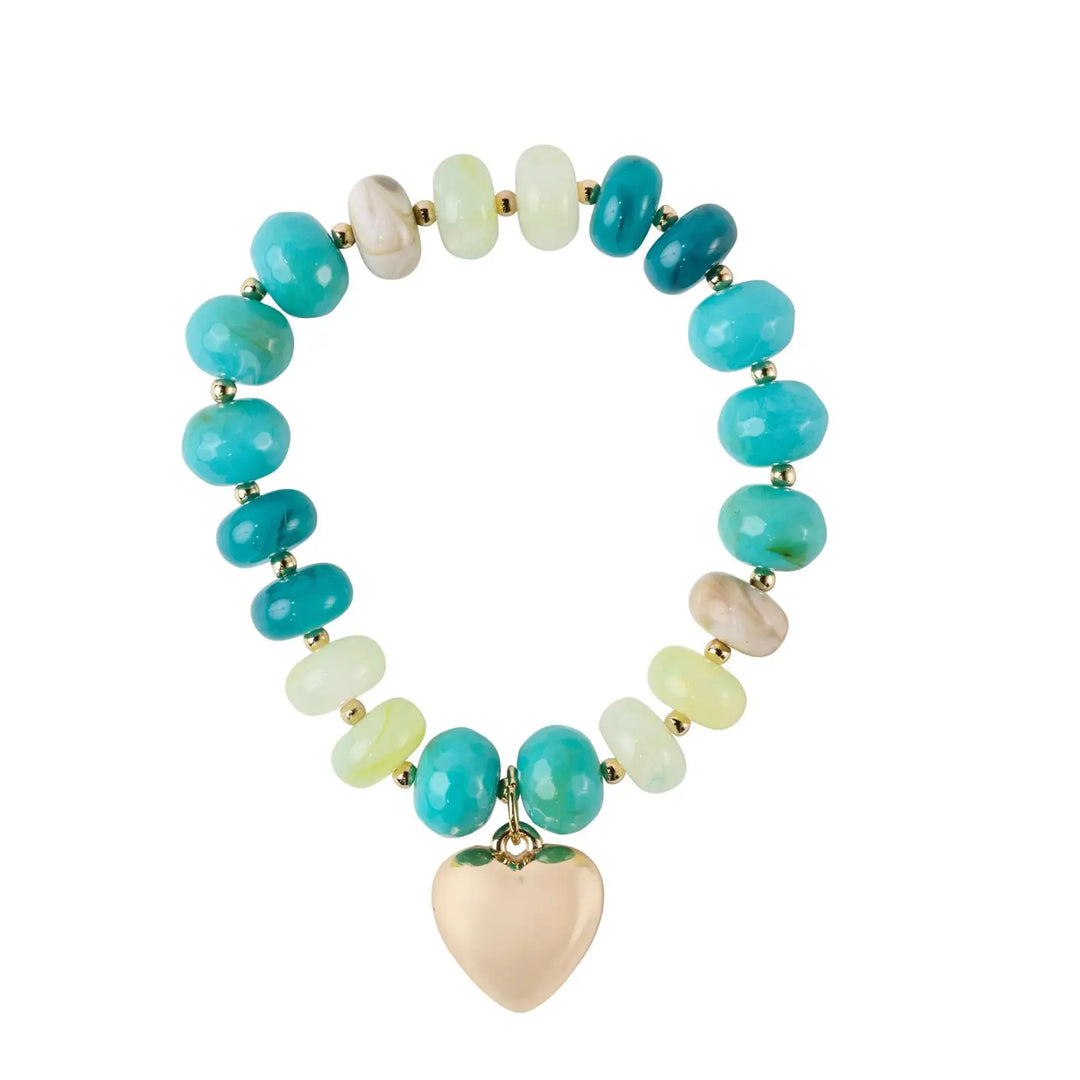 Marble Beaded and Gold Heart Stretch Bracelet=3 Color Options