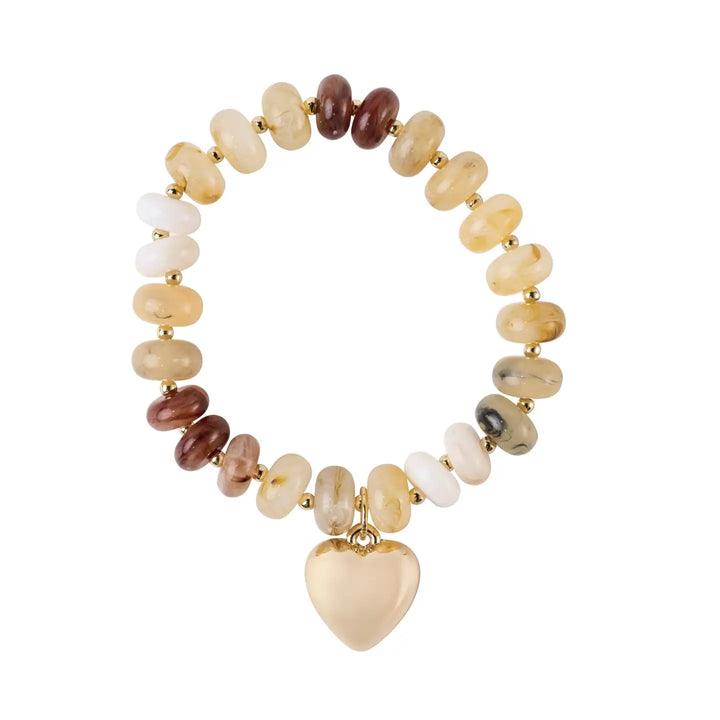 Marble Beaded and Gold Heart Stretch Bracelet=3 Color Options