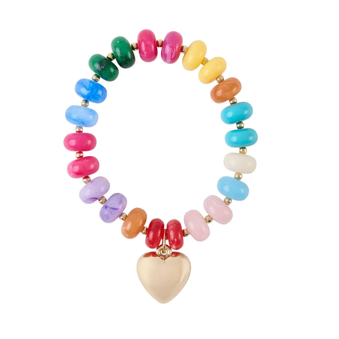 Marble Beaded and Gold Heart Stretch Bracelet=3 Color Options