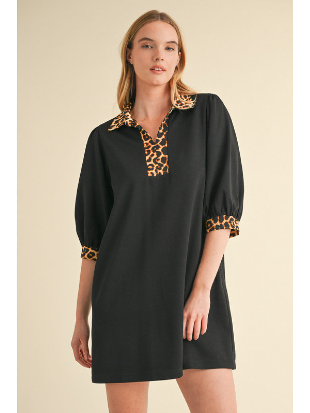 Black Dress w/Animal Print Detail