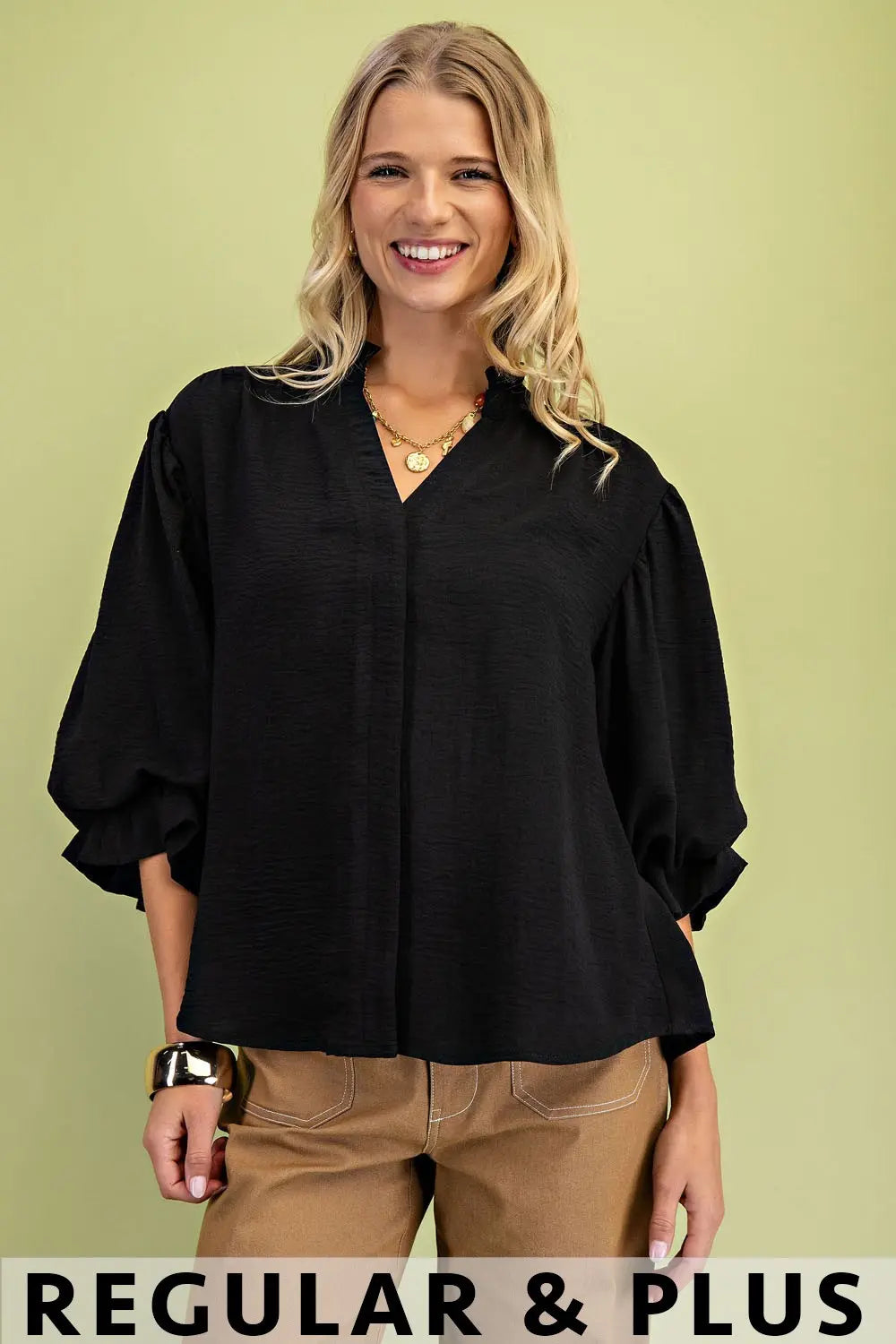 Balloon Sleeve Blouse-Black