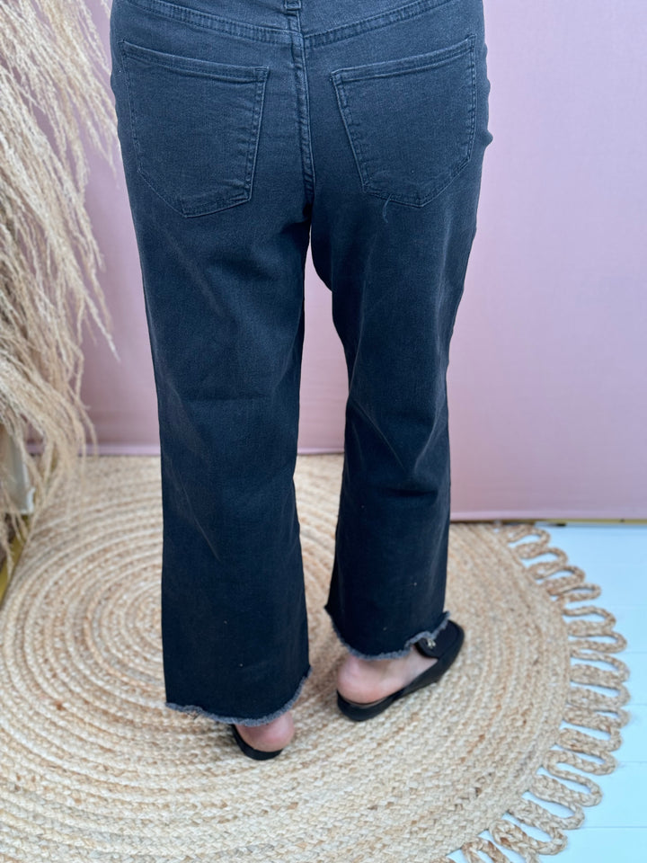 Faded Black High Rise Wide Leg Crop Raw Hem Jean - Available Sizes 4-16 - Final Sale