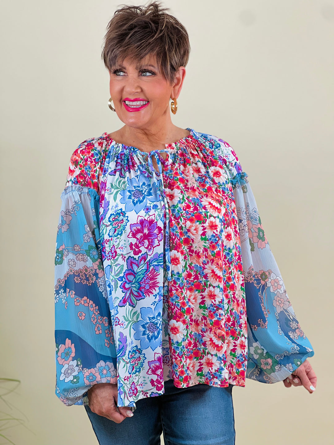 Blue Floral Print Mix & Match Blouse - Available through Extended Sizes
