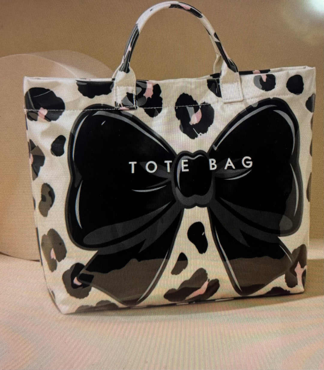 Leopard Bow Vinyl Tote-Black Bow or Pink Bow