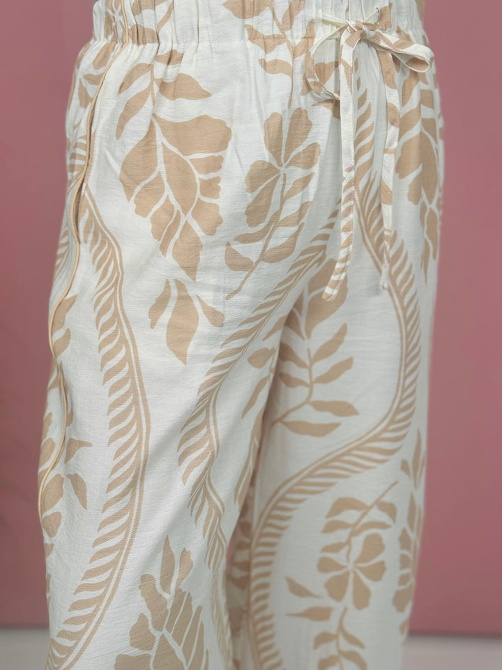 Ivory Drawstring Wide Leg Pants