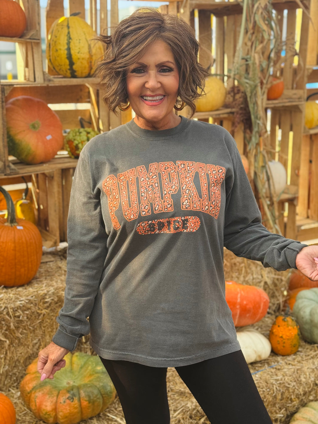 Pepper Pumpkin Spice Leopard Long Sleeve Tee - Small Through Extended Sizes