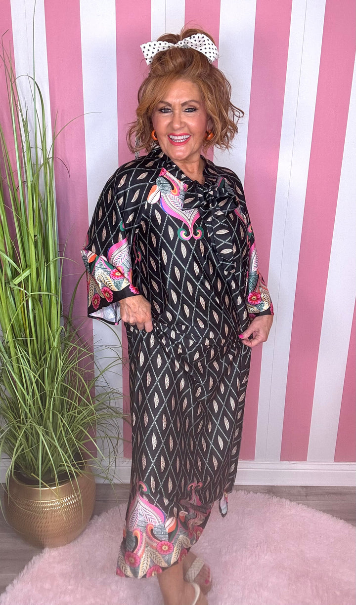 Maxi Dress-Black Geometric Print