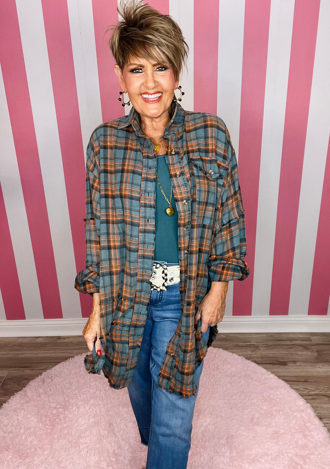 Mineral Wash Plaid Shirt-Natural