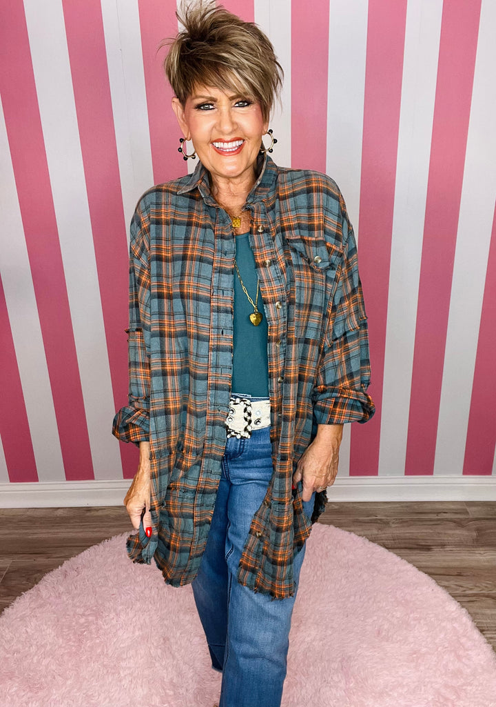 Mineral Wash Plaid Shirt-Natural