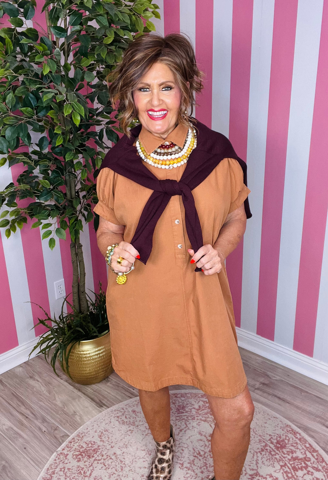 Mineral Wash Shirt Dress-Clay