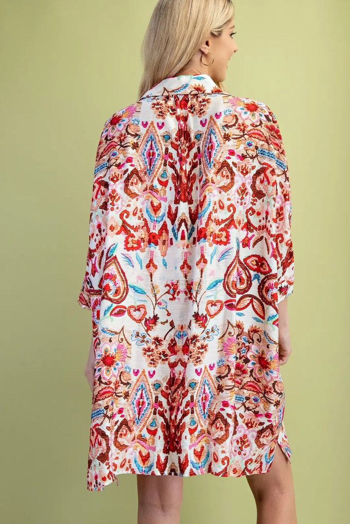 Watercolor Print Button Down Shirt Dress