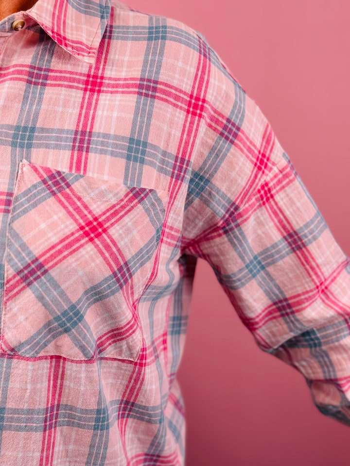 Blush Mint Plaid Button Down Shirt