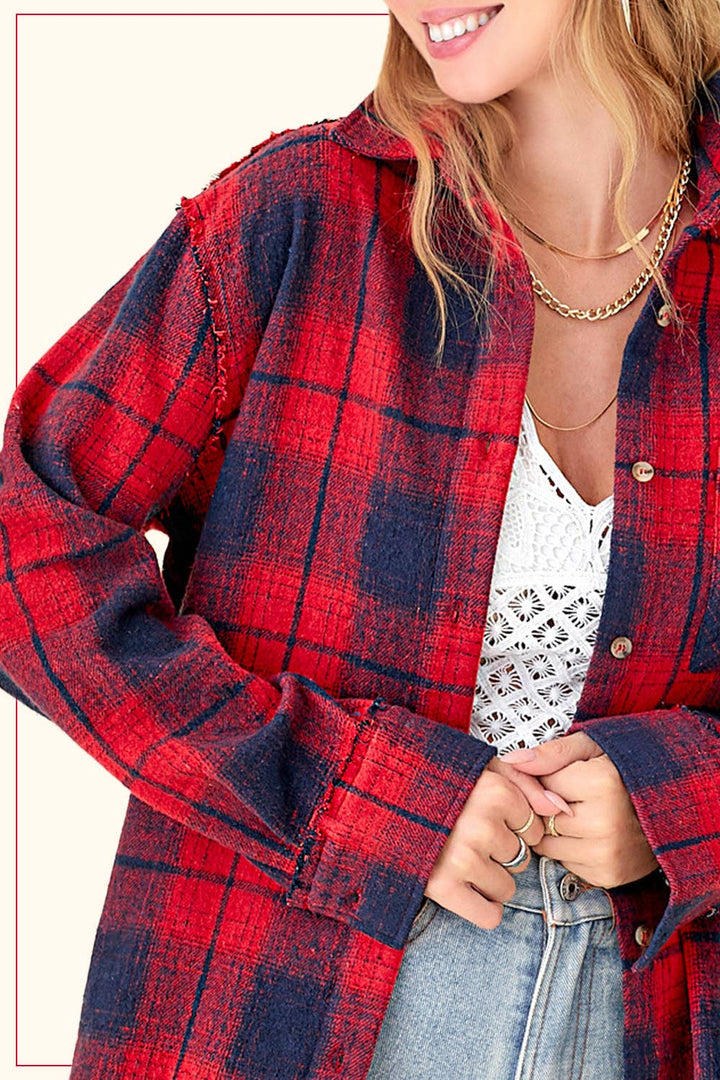 Soft Fabric Plaid Mineral Washed Button Down Shirt-3 Color Options