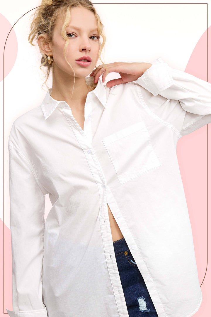 Classic Collared Button Down Poplin Shirts - 2 Color Options