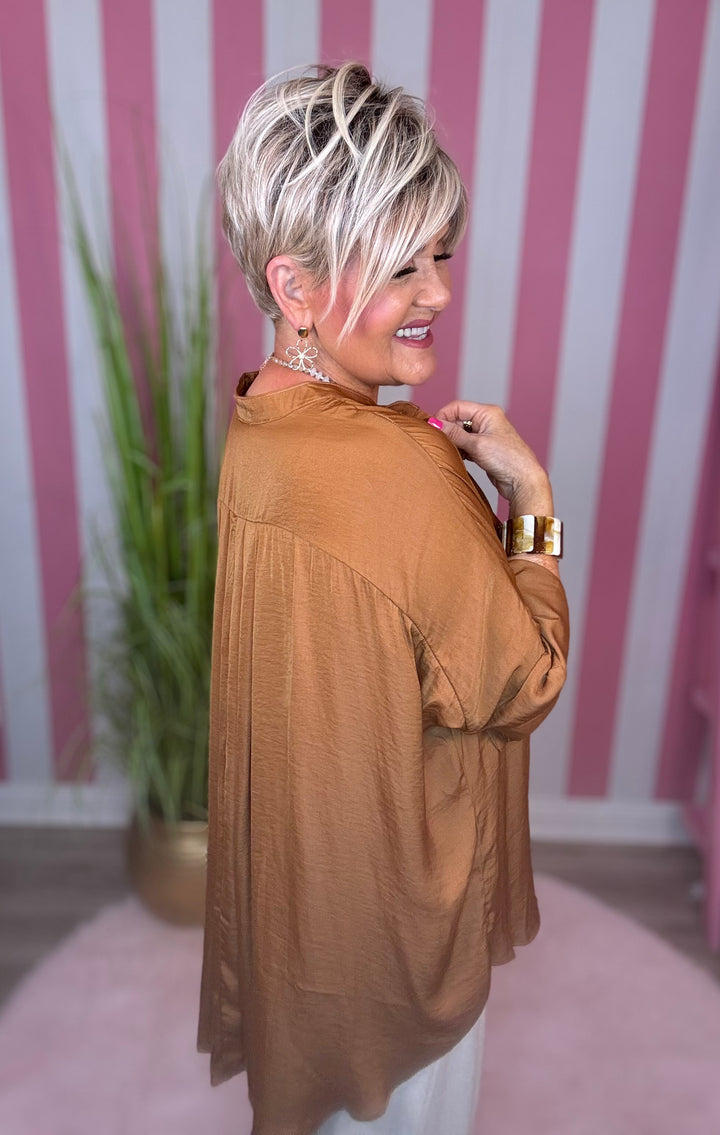 Washed Satin Button Down Loose Top-3  Color Options
