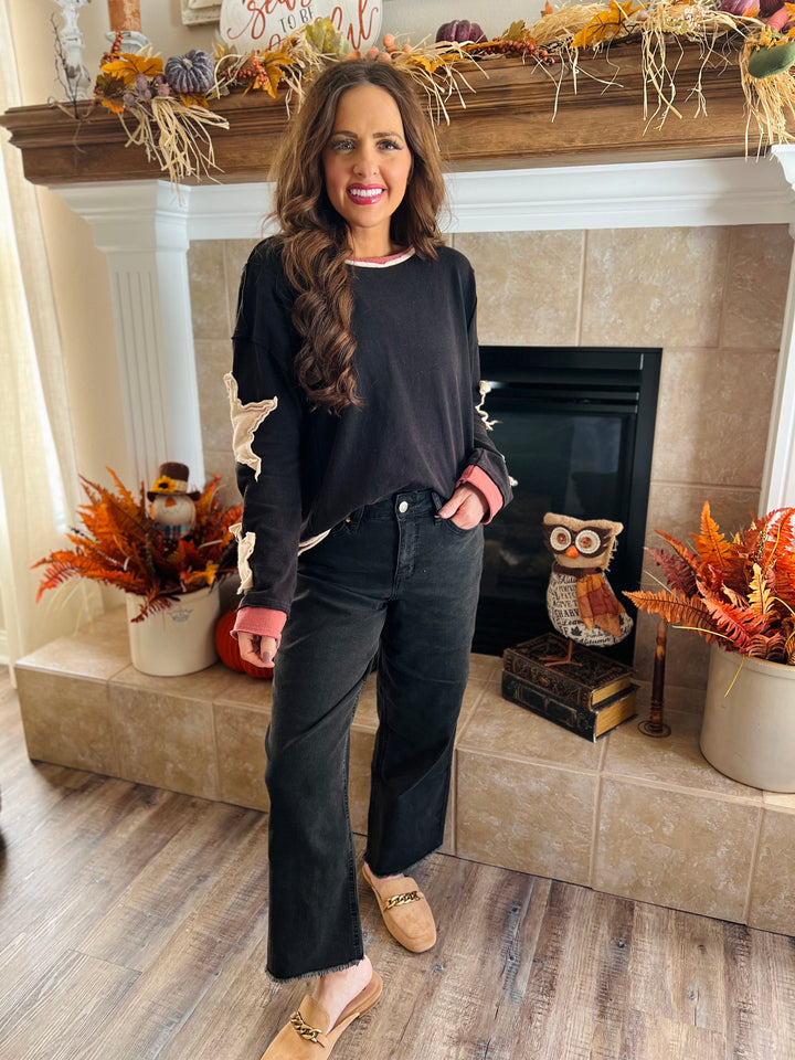 Snow Washed Star Patch Long Sleeve Top