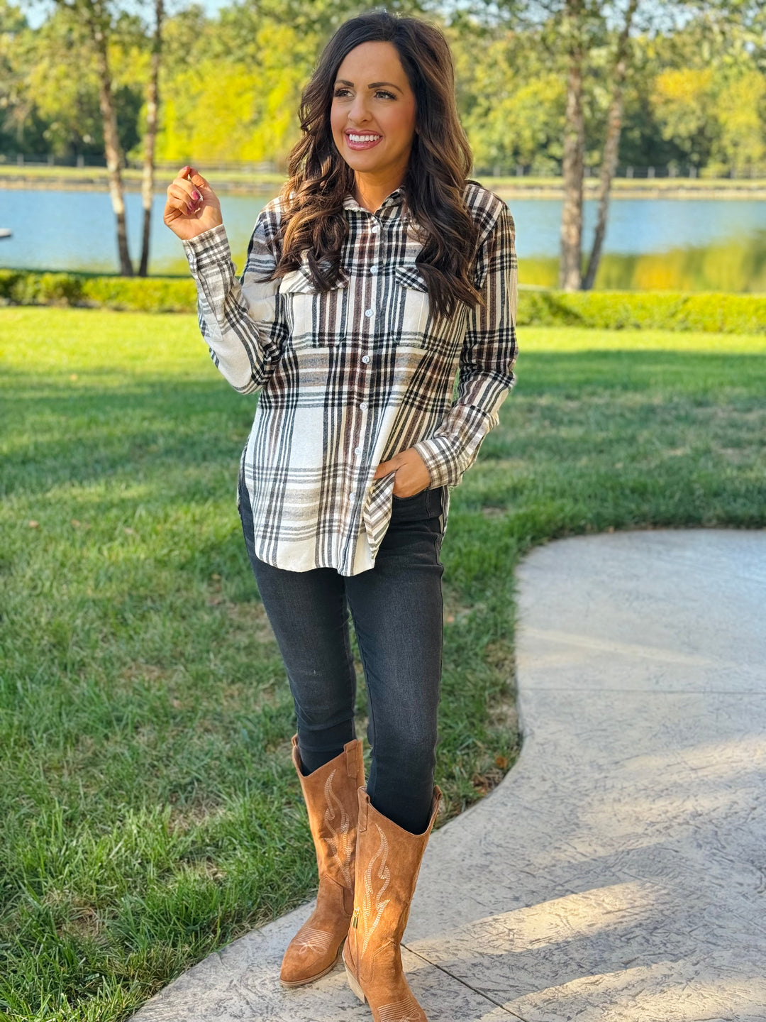 Cream, Brown, & Black Plaid Flannel