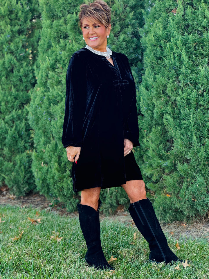 Long Sleeve Soft Velvet Tunic Dress - 5 Color Options - Small Through Extended Sizes