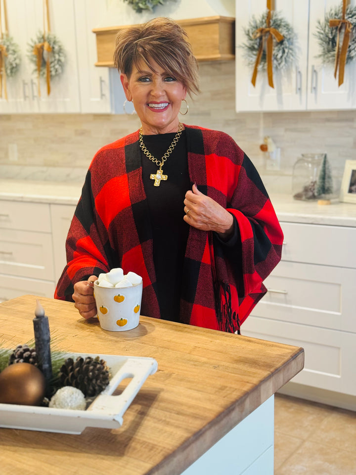 Buffalo Check Tassel Ruana - 2 Color Options