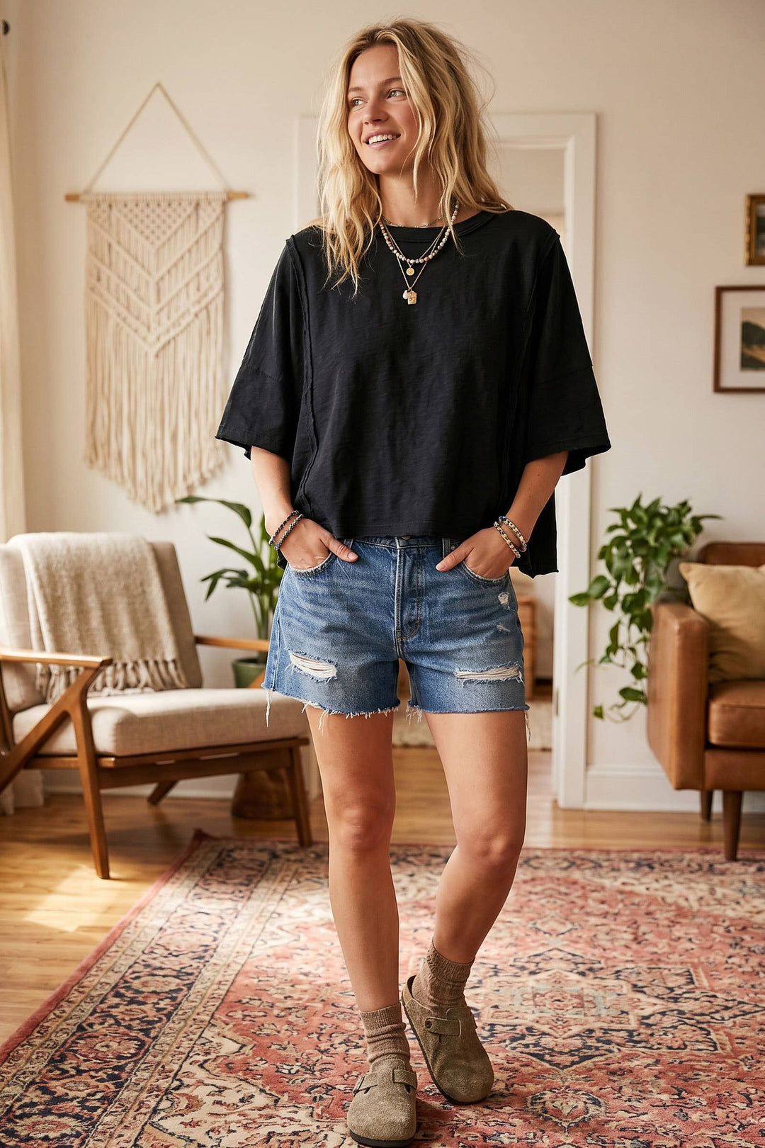 Cotton Slub Raw Edge Oversized Tee-August 10-13  Delivery