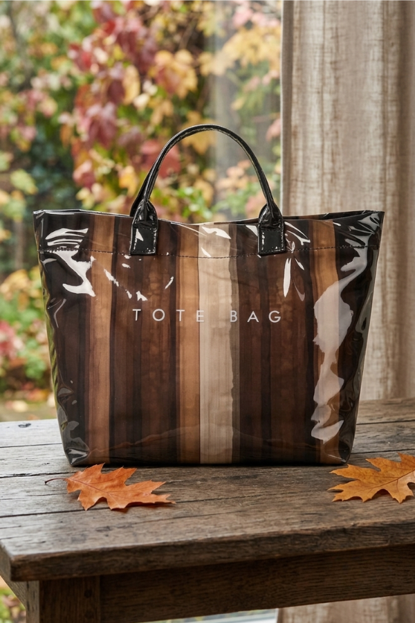 Brown Striped Vinyl TOTE BAG-Mid Septemer Delivery