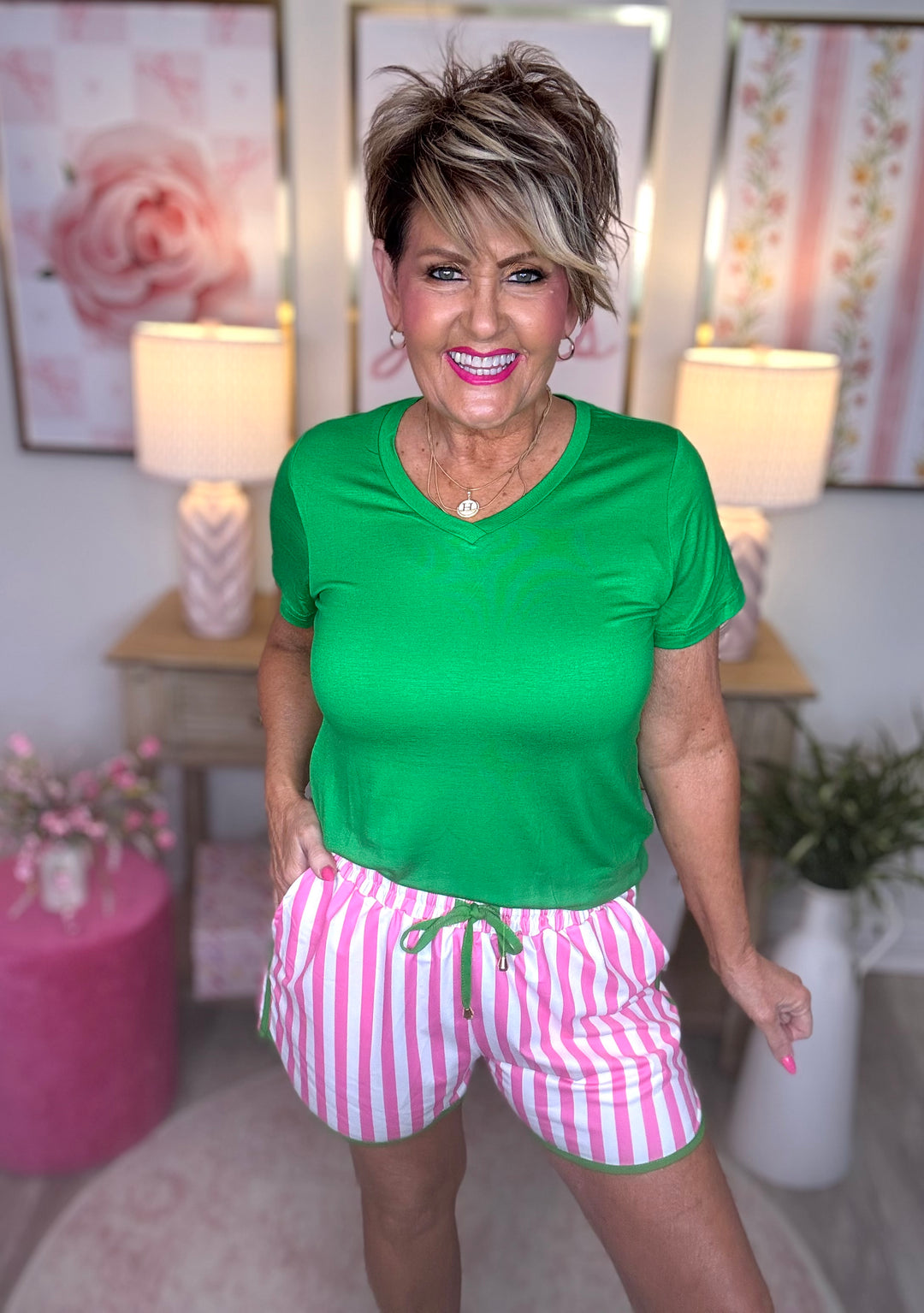 SALE:Melon Poppy Stripes Everyday Shorts