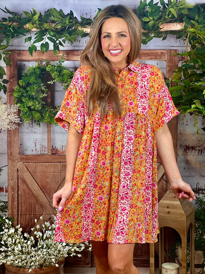 Floral Printed Button Down Shirt Dress - 2 Color Options - Available S - Extended Sizes