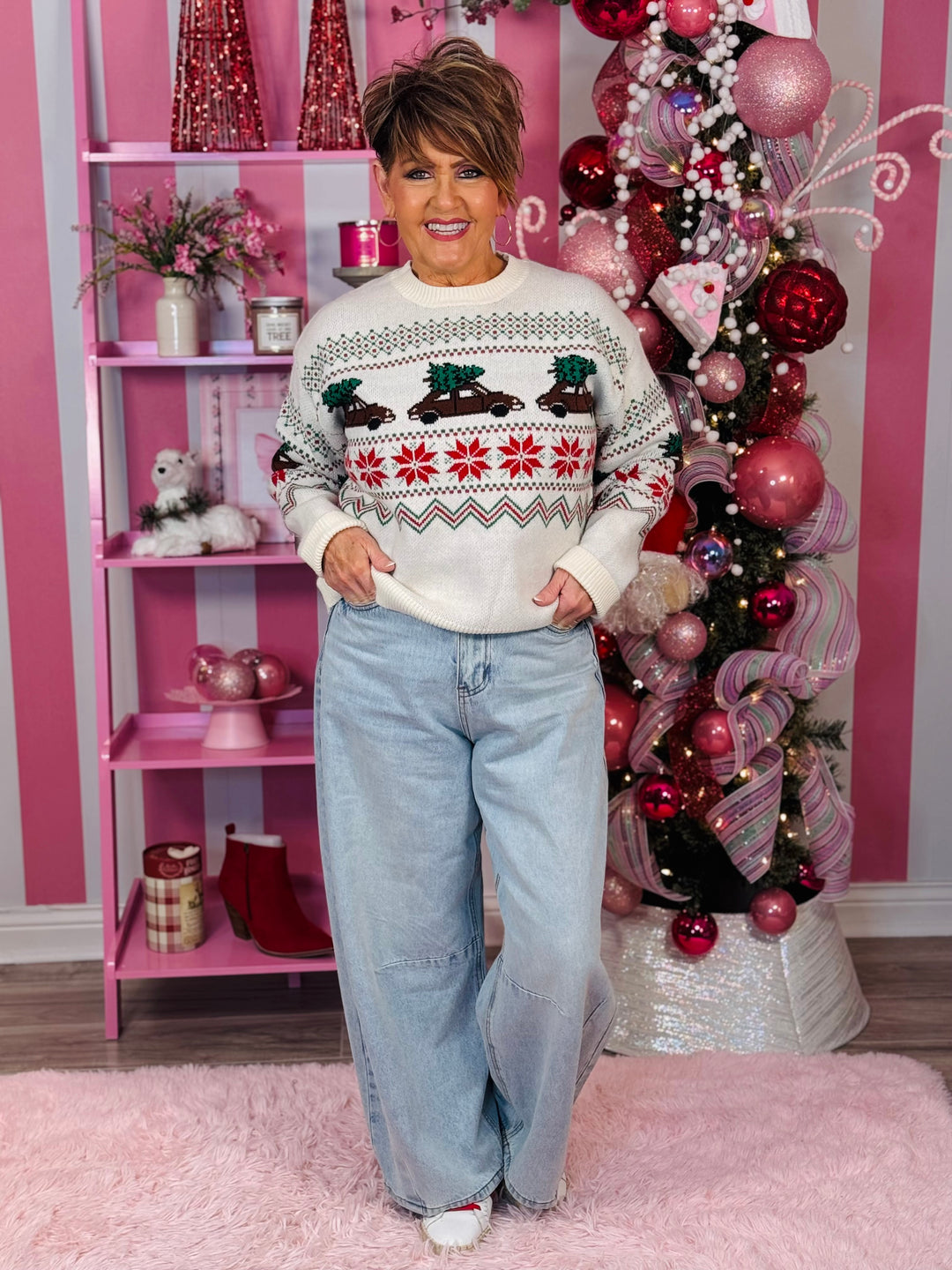 "Christmas Tree Car" Fair Isle Sweater