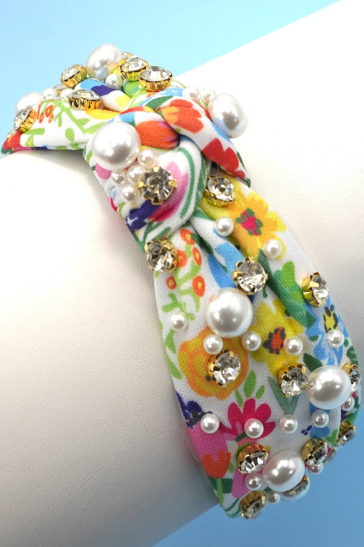 Floral Toile Pattern Pearl Hair Band Headband