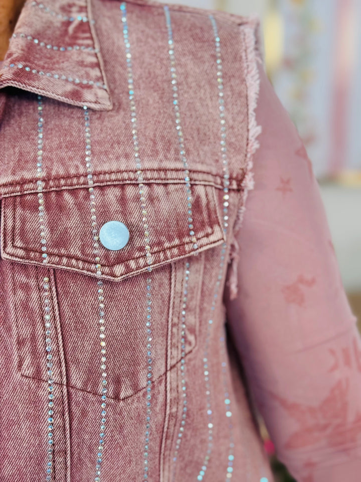 Raspberry Denim Vest w/ Stripe Sparkle Design