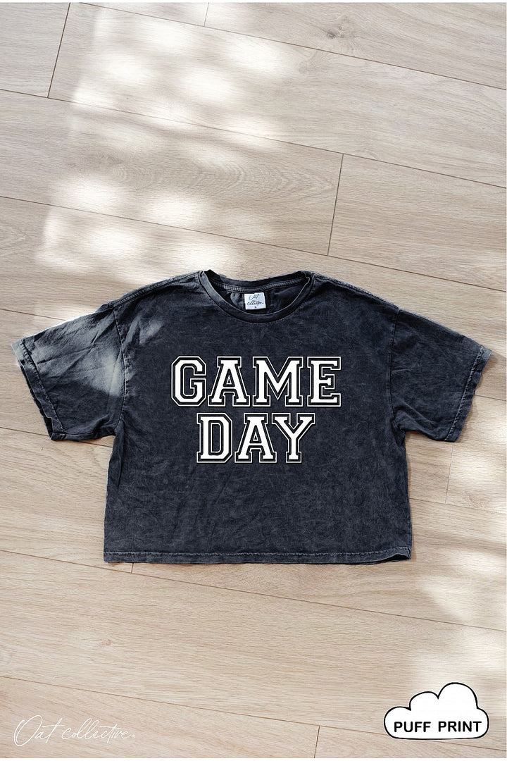 Black Game Day Puffed Cropped Mineral Graphic Tee