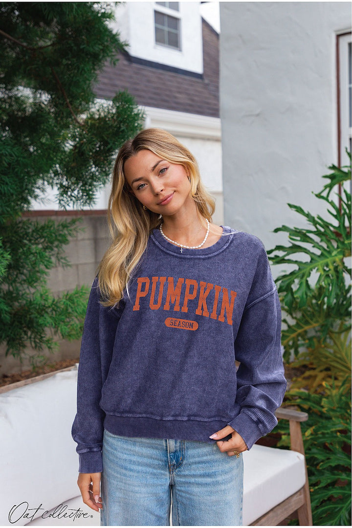 "Pumpkin Season" Cropped Thermal Vintage Pullover - 6 Color Options