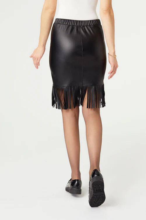 Black Alexi Faux Leather Skirt with Fringe