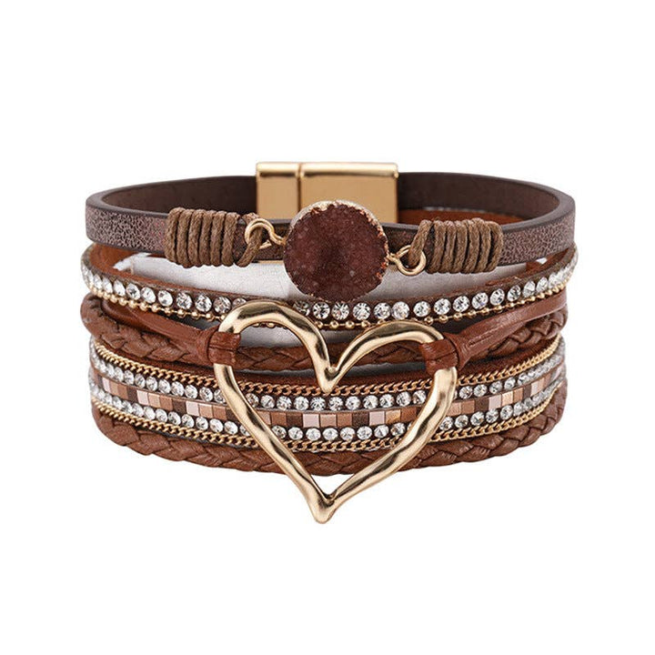 Multi-Layer Heart Charm Bangle Bracelets - 3 Color Options