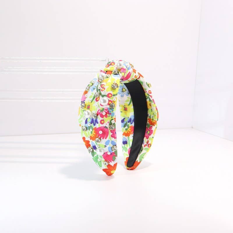 Floral Toile Pattern Pearl Hair Band Headband