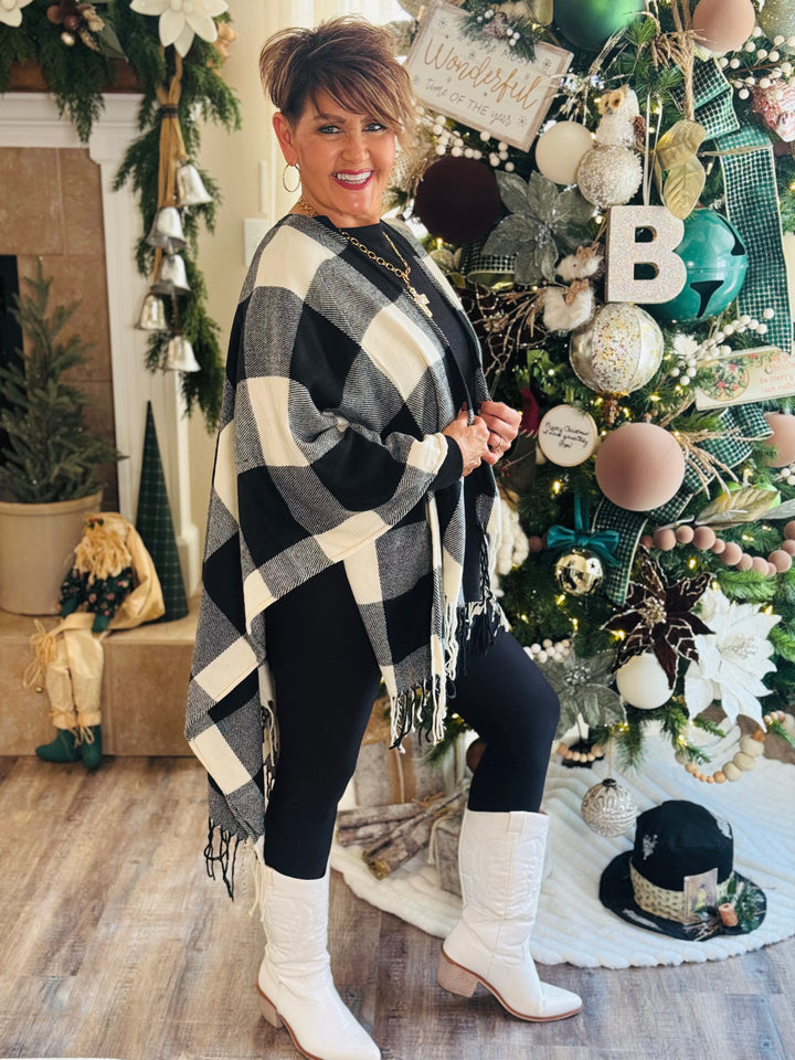 Buffalo Check Tassel Ruana - 2 Color Options