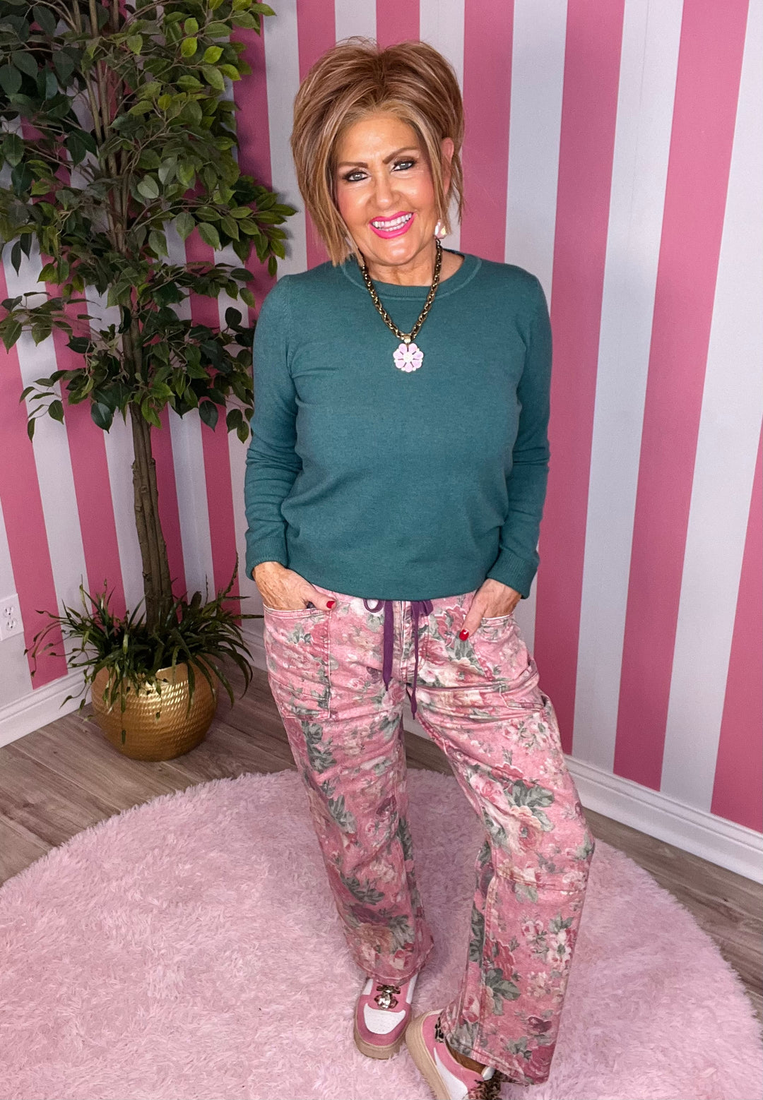 Floral Stretch Twill Barrel Pants