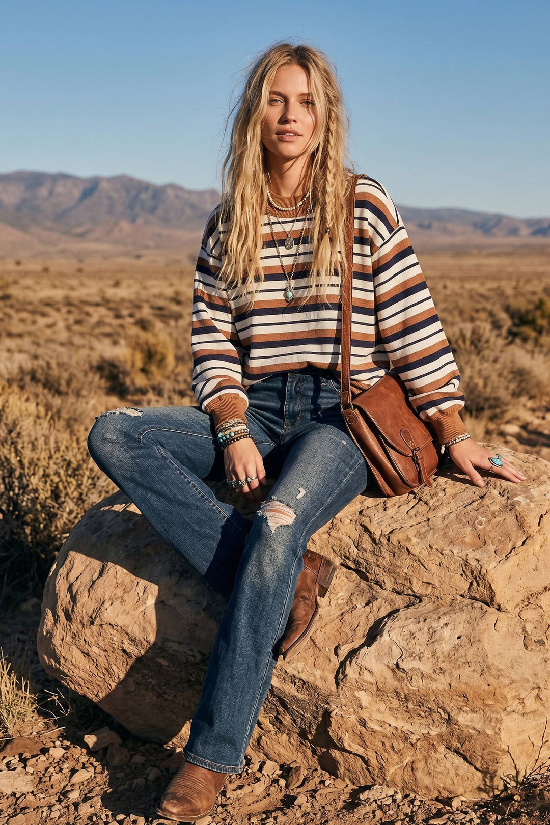 Oversized French Terry Striped Sweatshirt-September Delivery