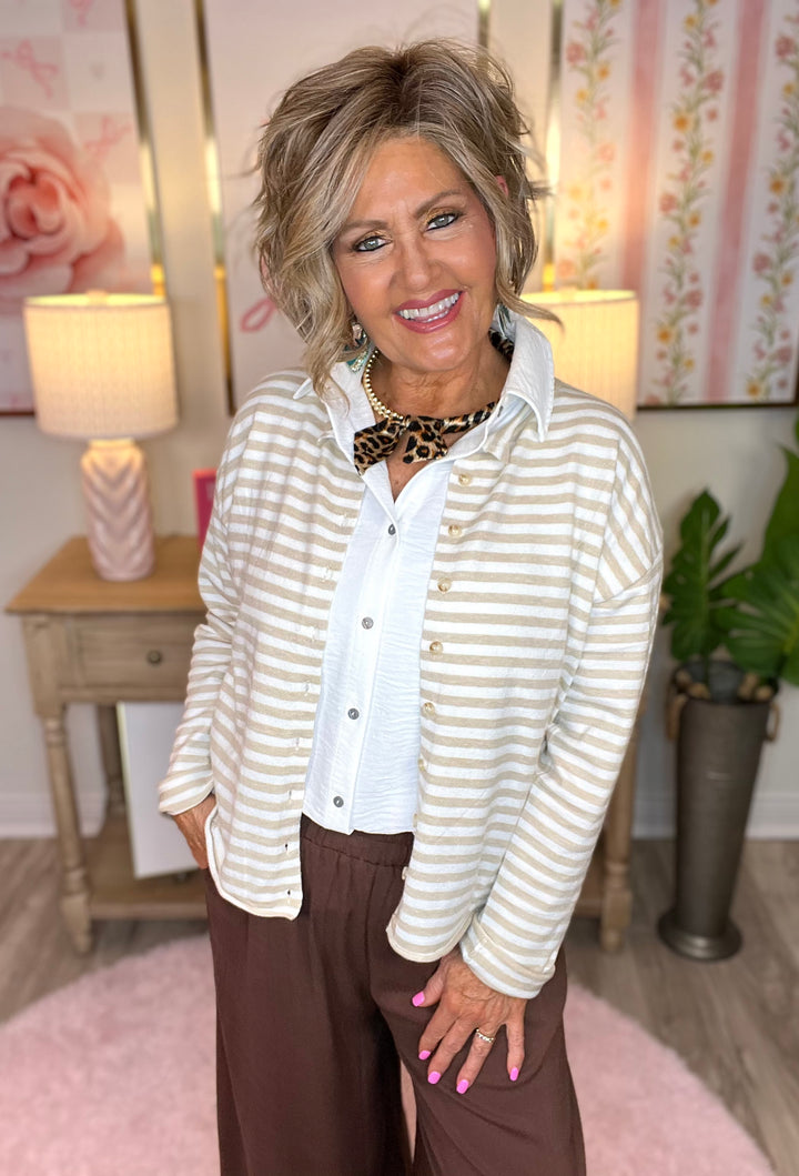 Relaxed Fit Striped Cardigan-2 Color Options