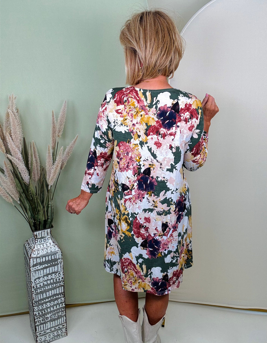 Olive Floral Dress