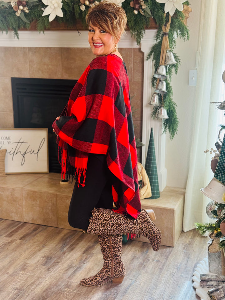 Buffalo Check Tassel Ruana - 2 Color Options