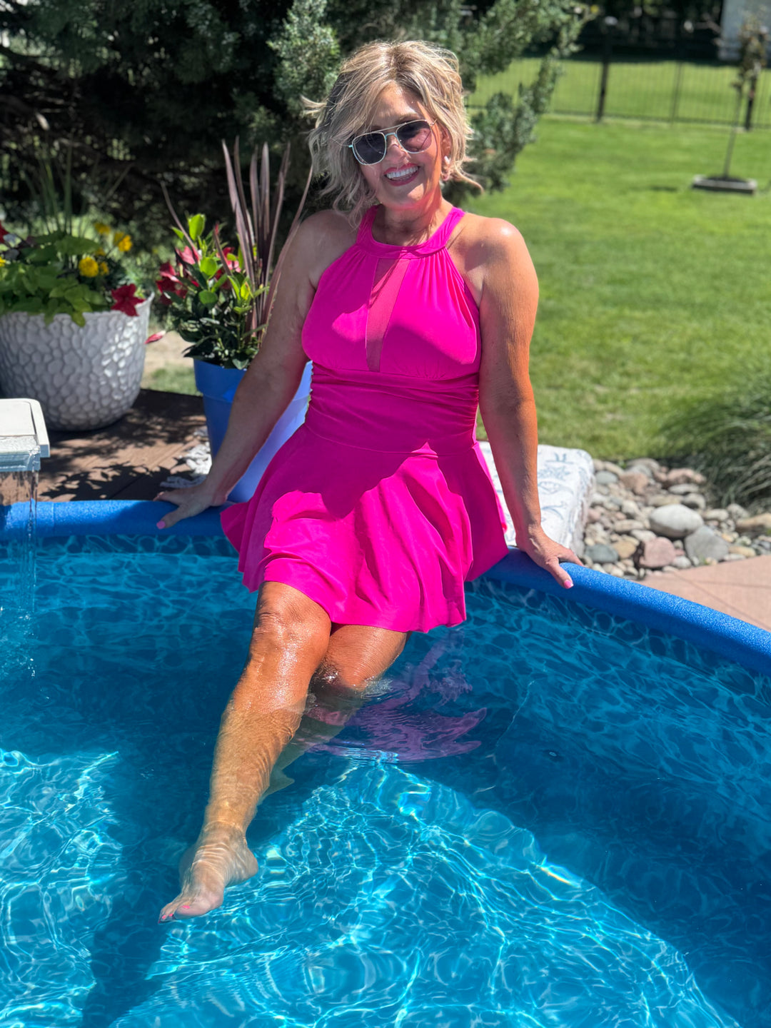 SALE: Chasing Sunshine Skirted Swimsuit-Neon Hot Pink