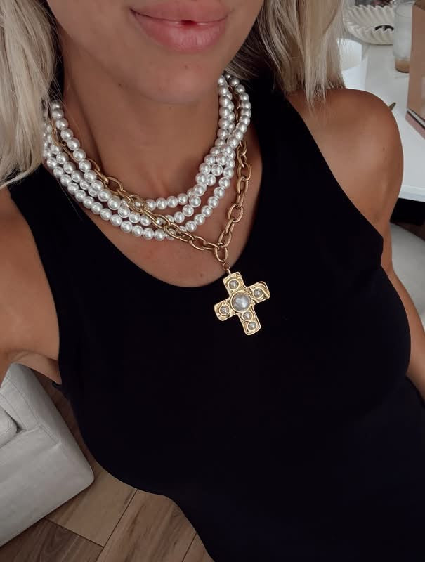 Pearl/Cross Necklace-All One Necklace!