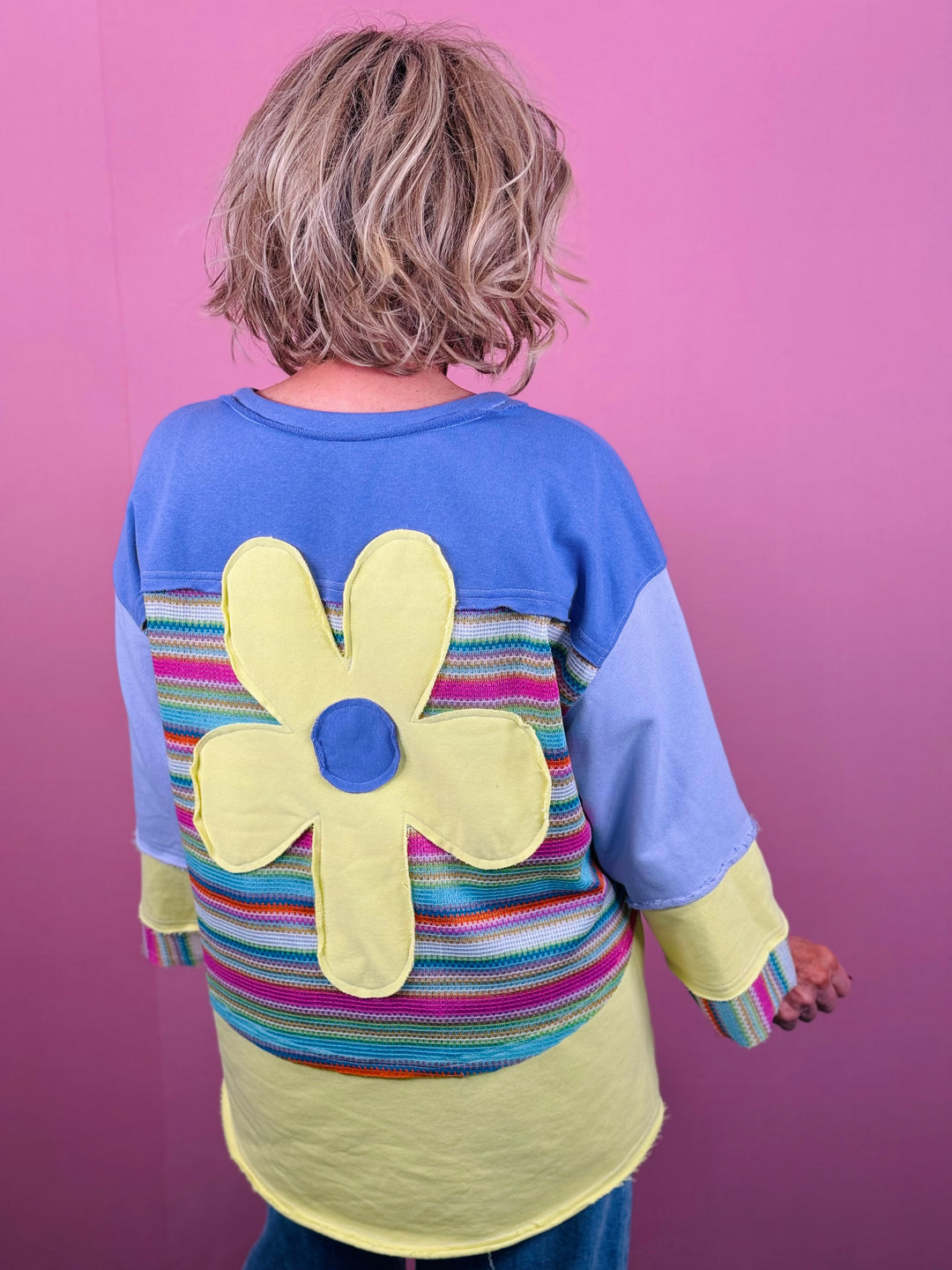 Lilac Yellow Daisy Patch Color Block Top