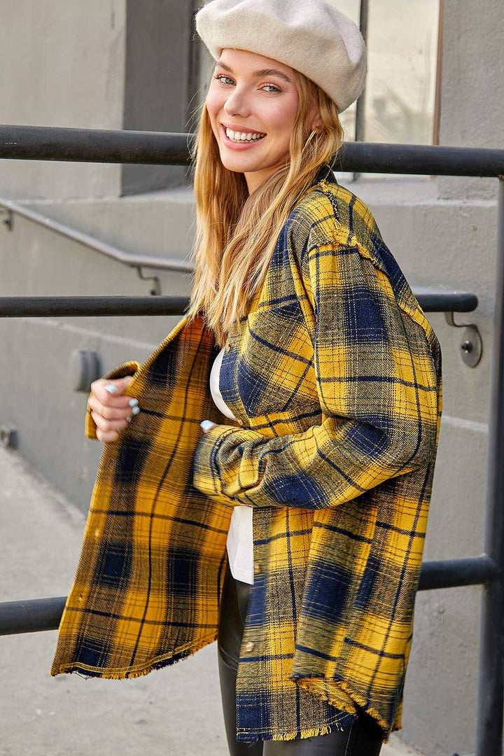 Soft Fabric Plaid Mineral Washed Button Down Shirt-3 Color Options