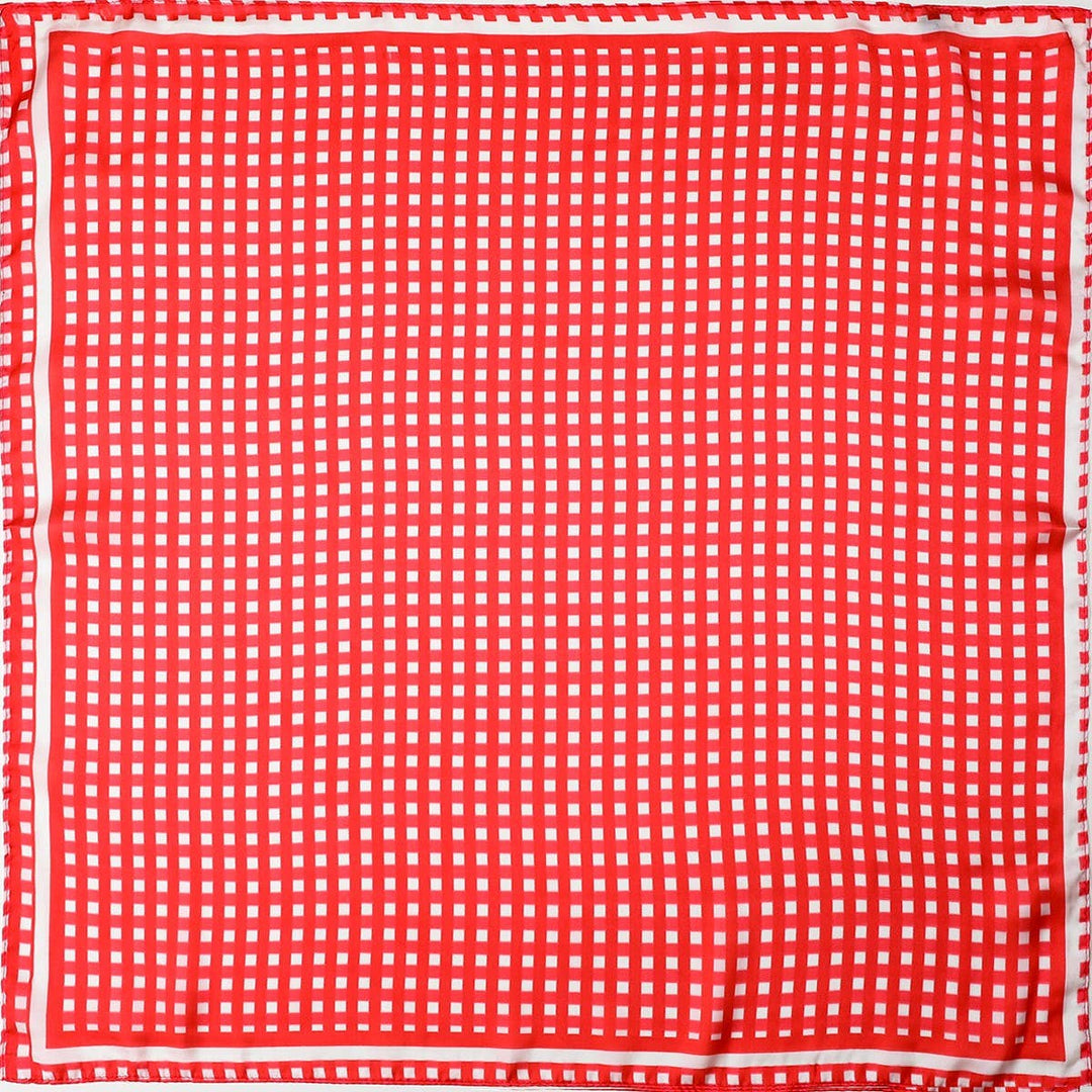 Red Gingham Silk-Finish Square Scarf