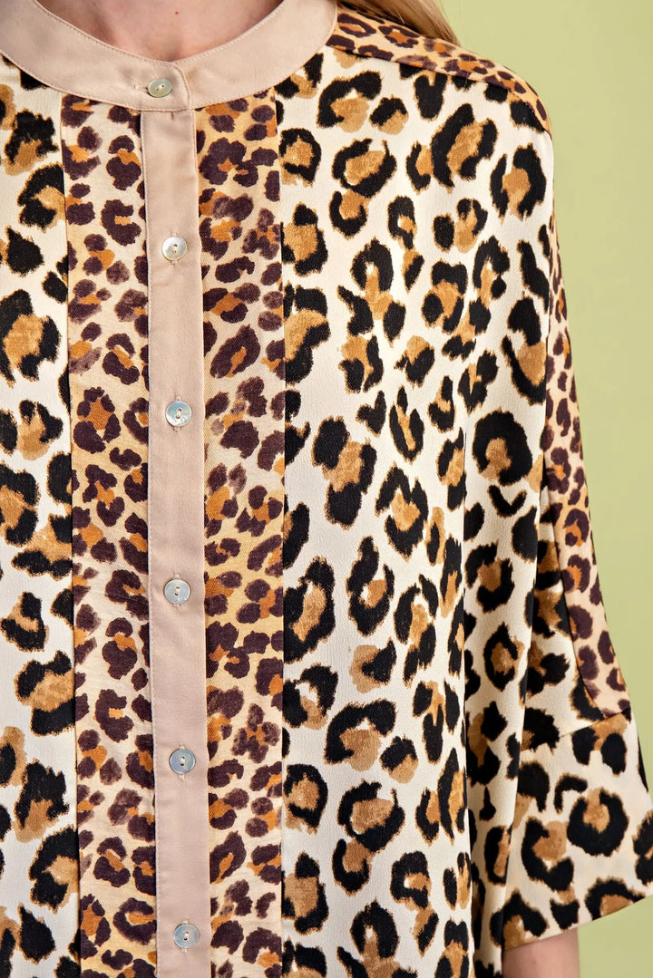 Mixed Leopard Print Button Down