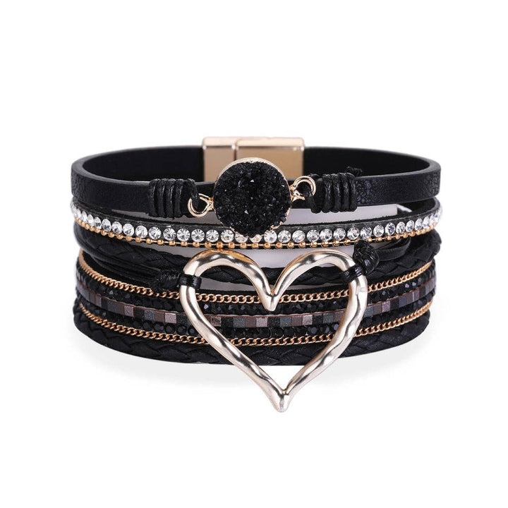 Multi-Layer Heart Charm Bangle Bracelets - 3 Color Options