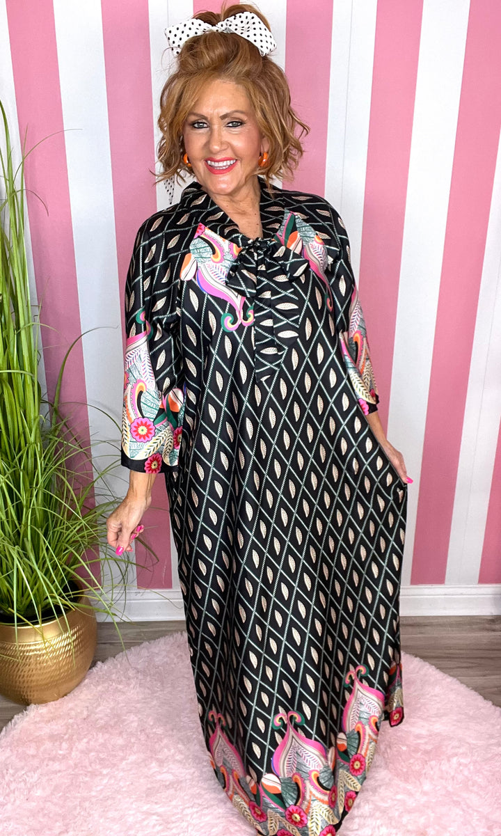 Maxi Dress-Black Geometric Print