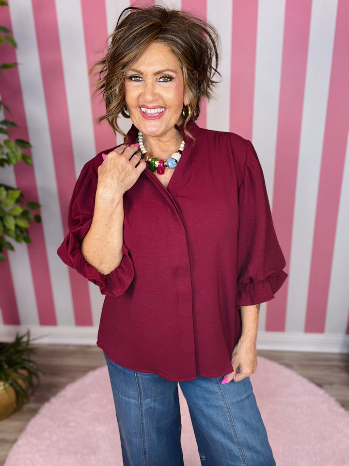 Balloon Sleeve Blouse-Black